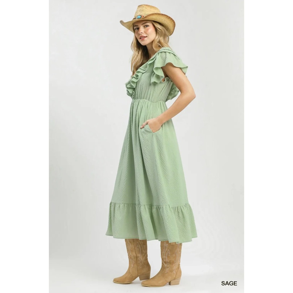 Umgee Textured Ruffle‎ Midi Dress - Large - Picture 3 of 6